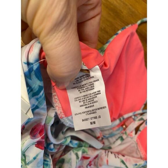 BECCA M/S Tankini Set NWT swimwear White Pink Green Floral Tropical Print Beach - Picture 7 of 12